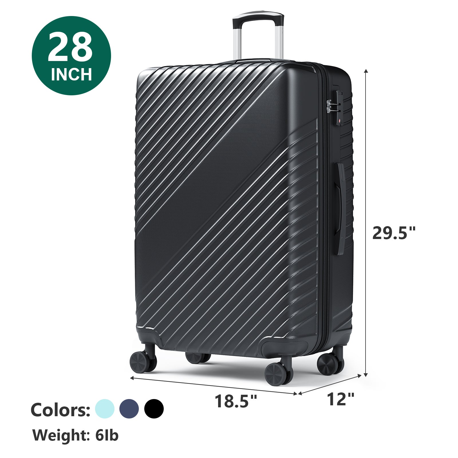 HAIMULI 28 Inches Hardside Carry On Luggage, Lightweight ABS+PC Hard Case Suitcase With 360° Rotating Silent Wheel, With TSA Lock, Airline Approved Luggage, Black