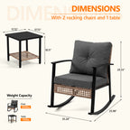 HAIMULI 3 Pieces Outdoor Wicker Rocking Chair Set, Patio Rattan Rocker Chair with Cushions & Steel Frame, All-Weather Rocking Lawn Wicker Furniture for Garden Backyard Porch (Gray)