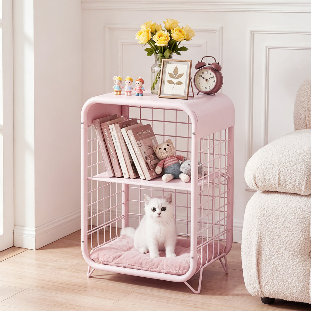 WASUHE 3 Tier Side Table, Metal End Table Small Nightstand with Adjustable Shelf for Bedroom Living Room Small Spaces Bedside, Pink