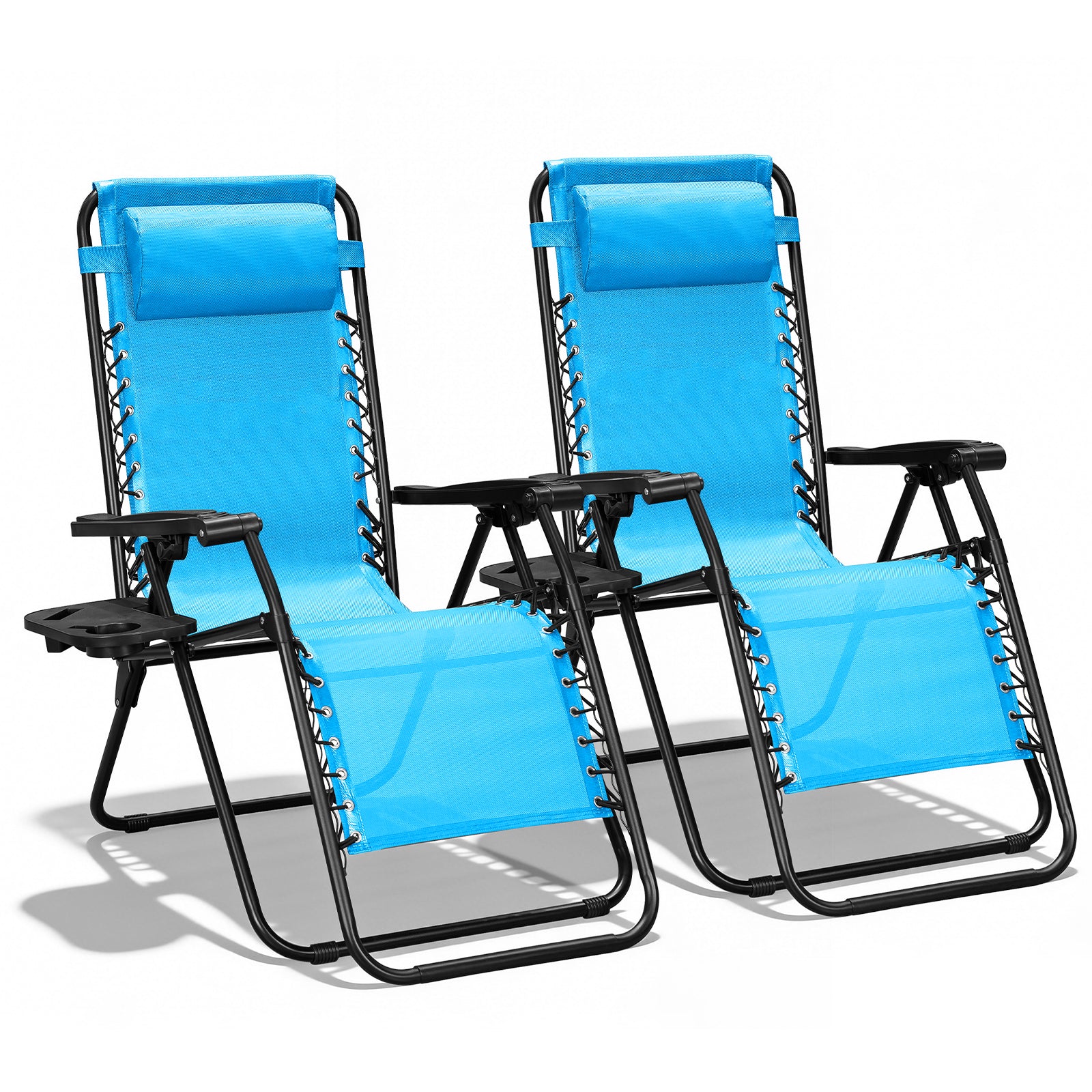 Zero Gravity Chair Set of 2 with Cup Holder & Removable Pillows, Adjustable Reclining Outdoor Patio Folding Chairs, Portable Lounge Chair for Poolside, Lawn, Beach, Camping