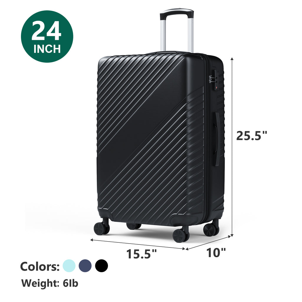 HAIMULI 24 Inches Hardside Carry On Luggage, Lightweight ABS+PC Hard Case Suitcase With 360° Rotating Silent Wheel, With TSA Lock, Airline Approved Luggage, Black