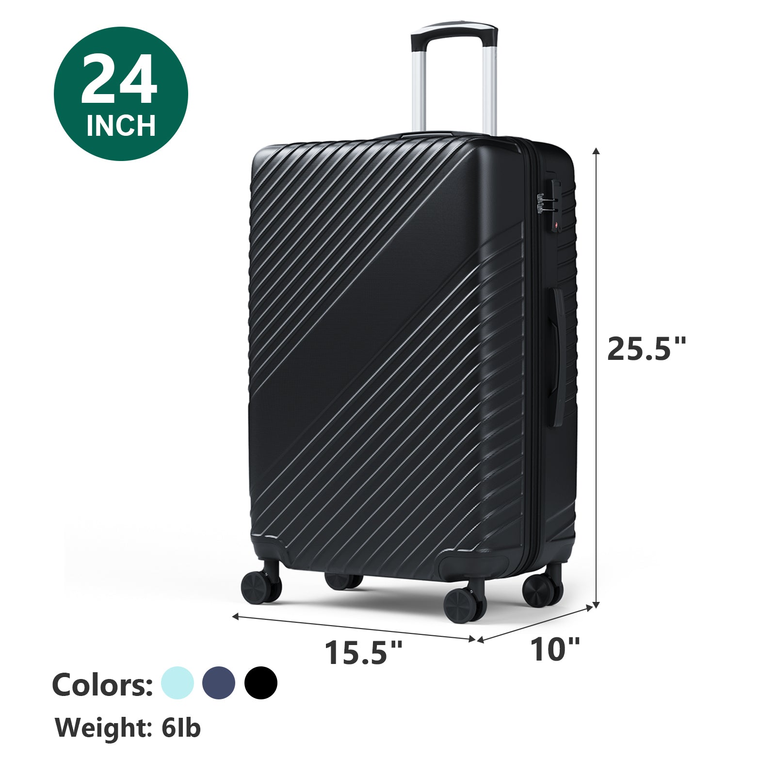 HAIMULI 24 Inches Hardside Carry On Luggage, Lightweight ABS+PC Hard Case Suitcase With 360° Rotating Silent Wheel, With TSA Lock, Airline Approved Luggage, Black
