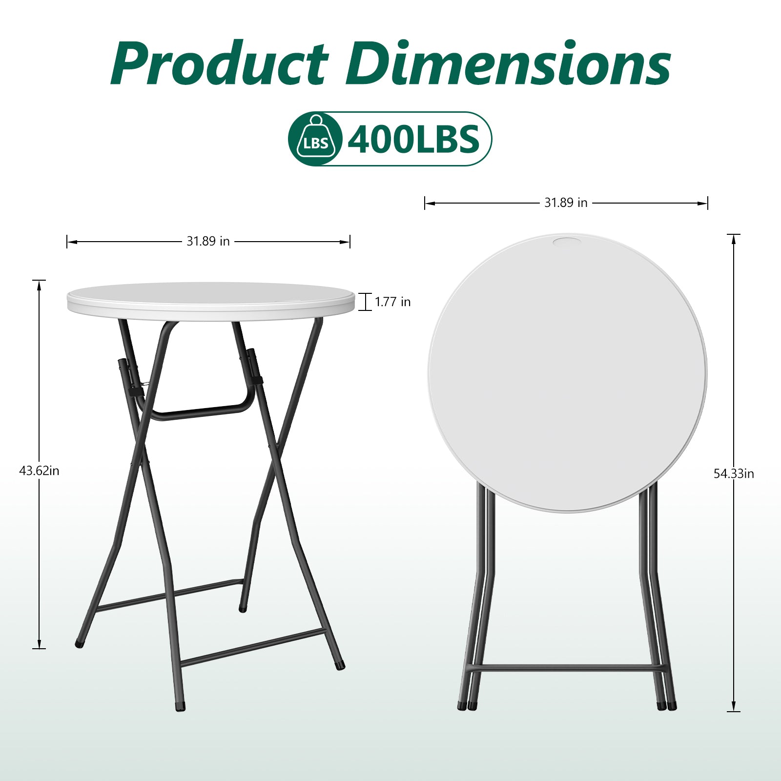 WASUHE 32in Folding Cocktail Table, Round Plastic Bar Height Folding Table with Thick Table Top, Ideal for Party, Patio, Backyard, Dining, Wedding, 400lb Capacityy