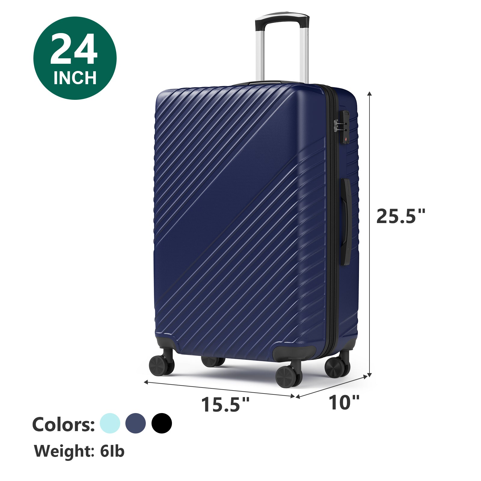HAIMULI 24 Inches Hardside Carry On Luggage, Lightweight ABS+PC Hard Case Suitcase With 360° Rotating Silent Wheel, With TSA Lock, Airline Approved Luggage, Black