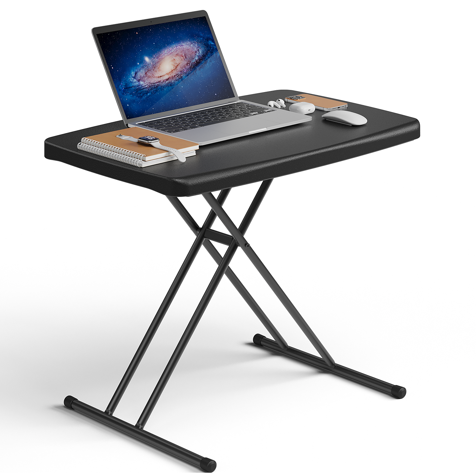 30 Inch Folding Table TV Tray, Portable Adjustable Height, X-shaped Frame Portable Work Table, Utility Foldable Desk for Small Spaces, Laptop & Couch, Camping, Pink