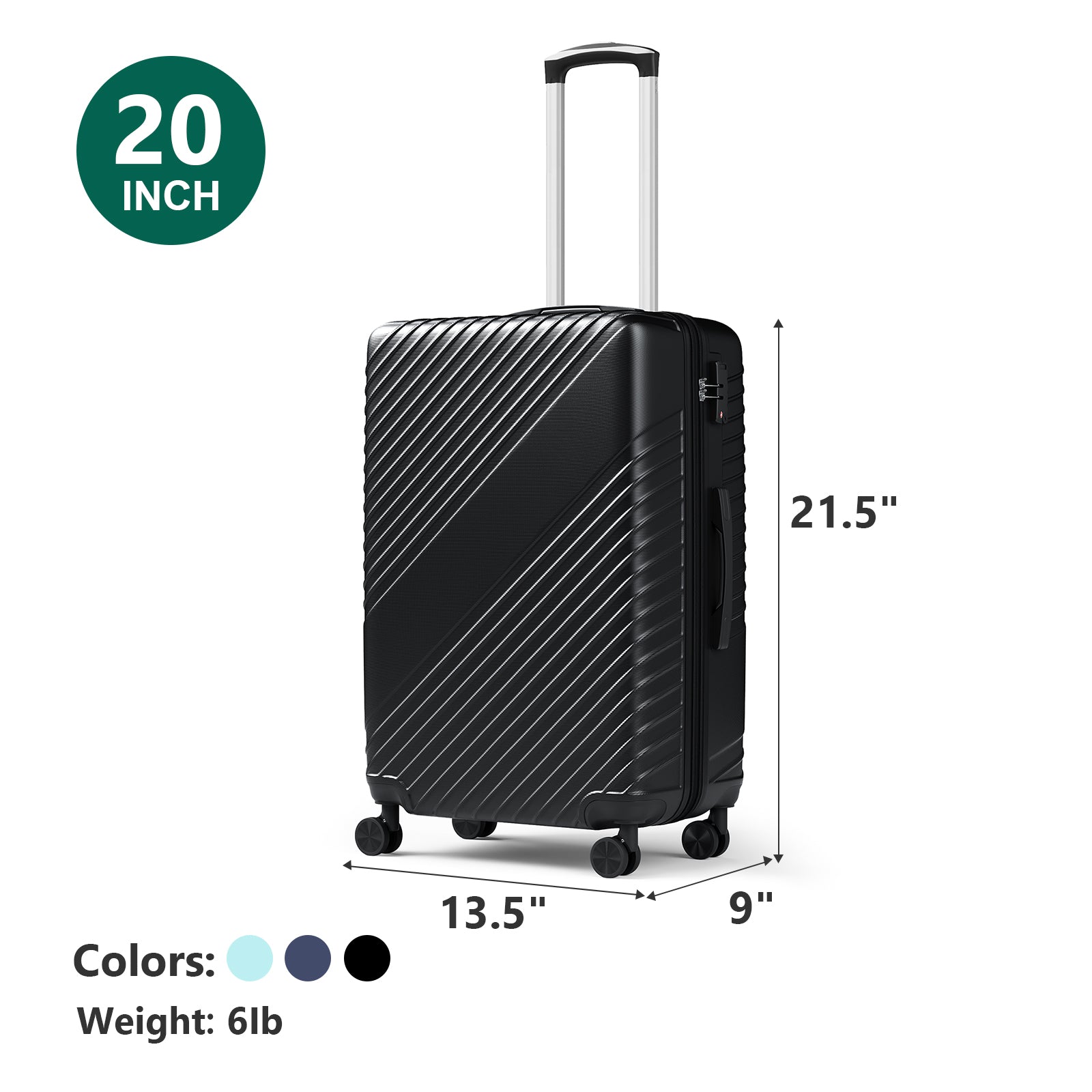 HAIMULI 20 Inches Hardside Carry On Luggage, Lightweight ABS+PC Hard Case Suitcase With 360° Rotating Silent Wheel, With TSA Lock, Airline Approved Luggage, Black