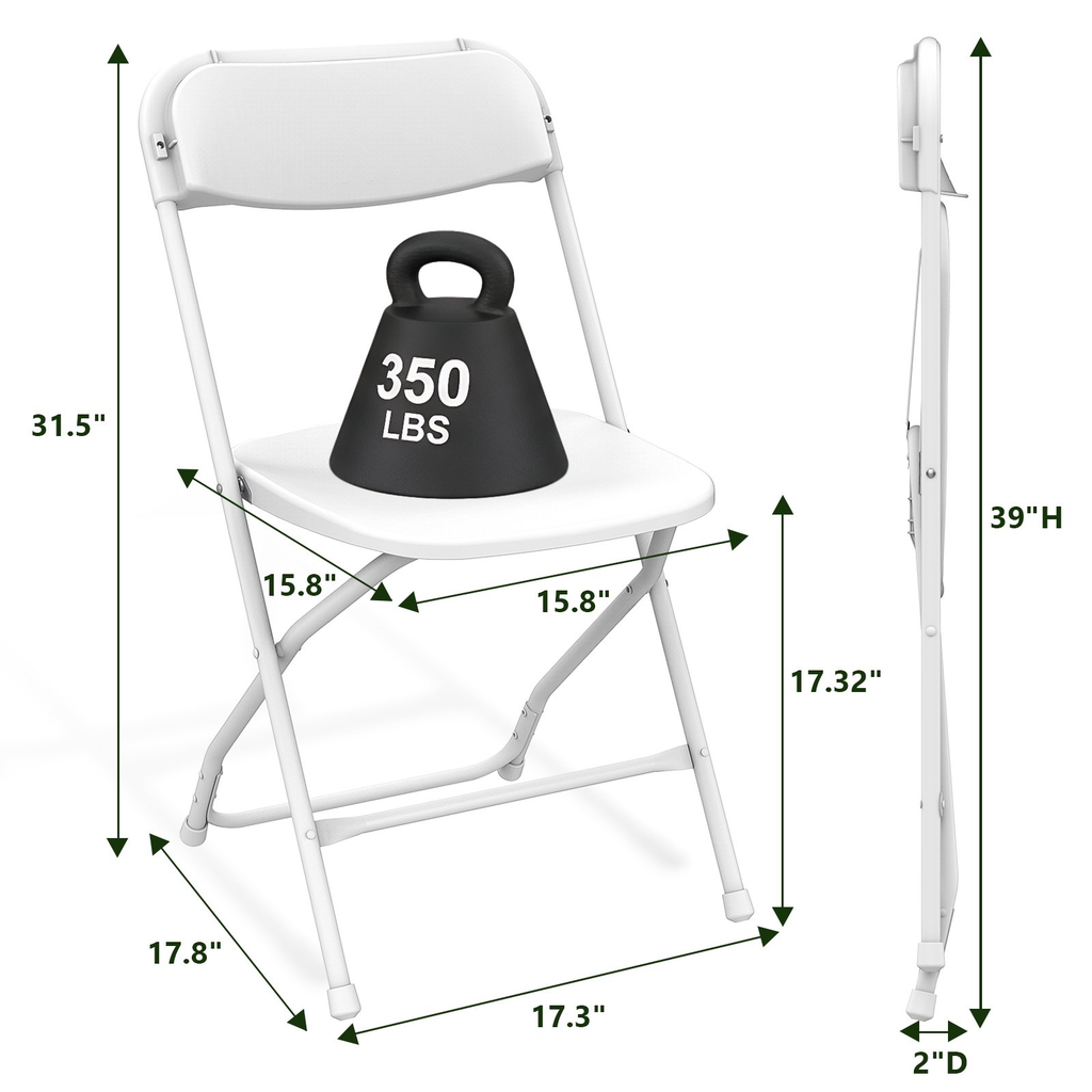 HAILIMU 10 Pcaks White Plastic Folding Chairs, Heavy-Duty Commercial Seats with Steel Frame, 300 lb Capacity for Indoor & Outdoor Events, Office, Wedding, Party & Dining