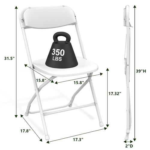HAILIMU 10 Pcaks White Plastic Folding Chairs, Heavy-Duty Commercial Seats with Steel Frame, 300 lb Capacity for Indoor & Outdoor Events, Office, Wedding, Party & Dining