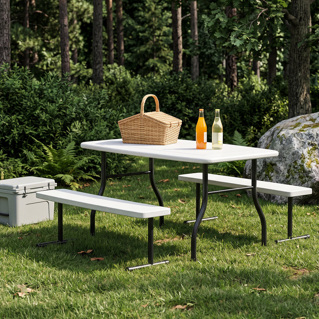 HAIMULI 38.2 Inch Picnic Table with 2 Benches, Durable All-Weather Steel Frame, Stable & Easy to Clean, Portable Camping Table and Chairs for Outdoor & Indoor Use