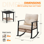 HAIMULI 3 Pieces Outdoor Wicker Rocking Chair Set, Patio Rattan Rocker Chair with Cushions & Steel Frame, All-Weather Rocking Lawn Wicker Furniture for Garden Backyard Porch (Gray)