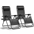 Zero Gravity Chair Set of 2 with Cup Holder & Removable Pillows, Adjustable Reclining Outdoor Patio Folding Chairs, Portable Lounge Chair for Poolside, Lawn, Beach, Camping