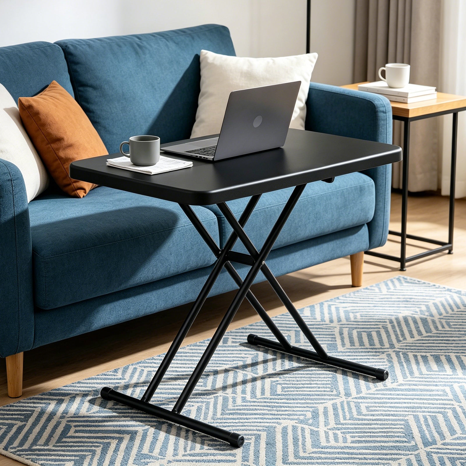 30 Inch Folding Table TV Tray, Portable Adjustable Height, X-shaped Frame Portable Work Table, Utility Foldable Desk for Small Spaces, Laptop & Couch, Camping, Pink