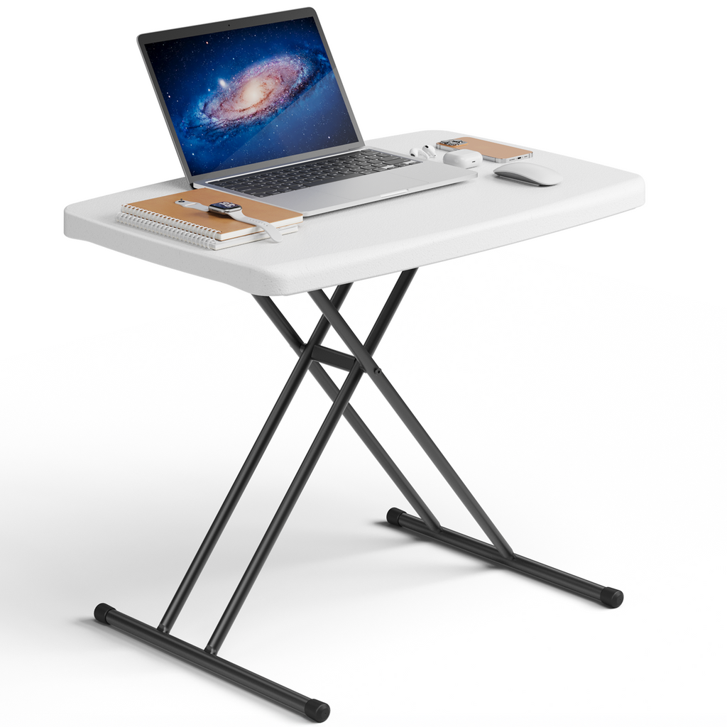 30 Inch Folding Table TV Tray, Portable Adjustable Height, X-shaped Frame Portable Work Table, Utility Foldable Desk for Small Spaces, Laptop & Couch, Camping, Pink