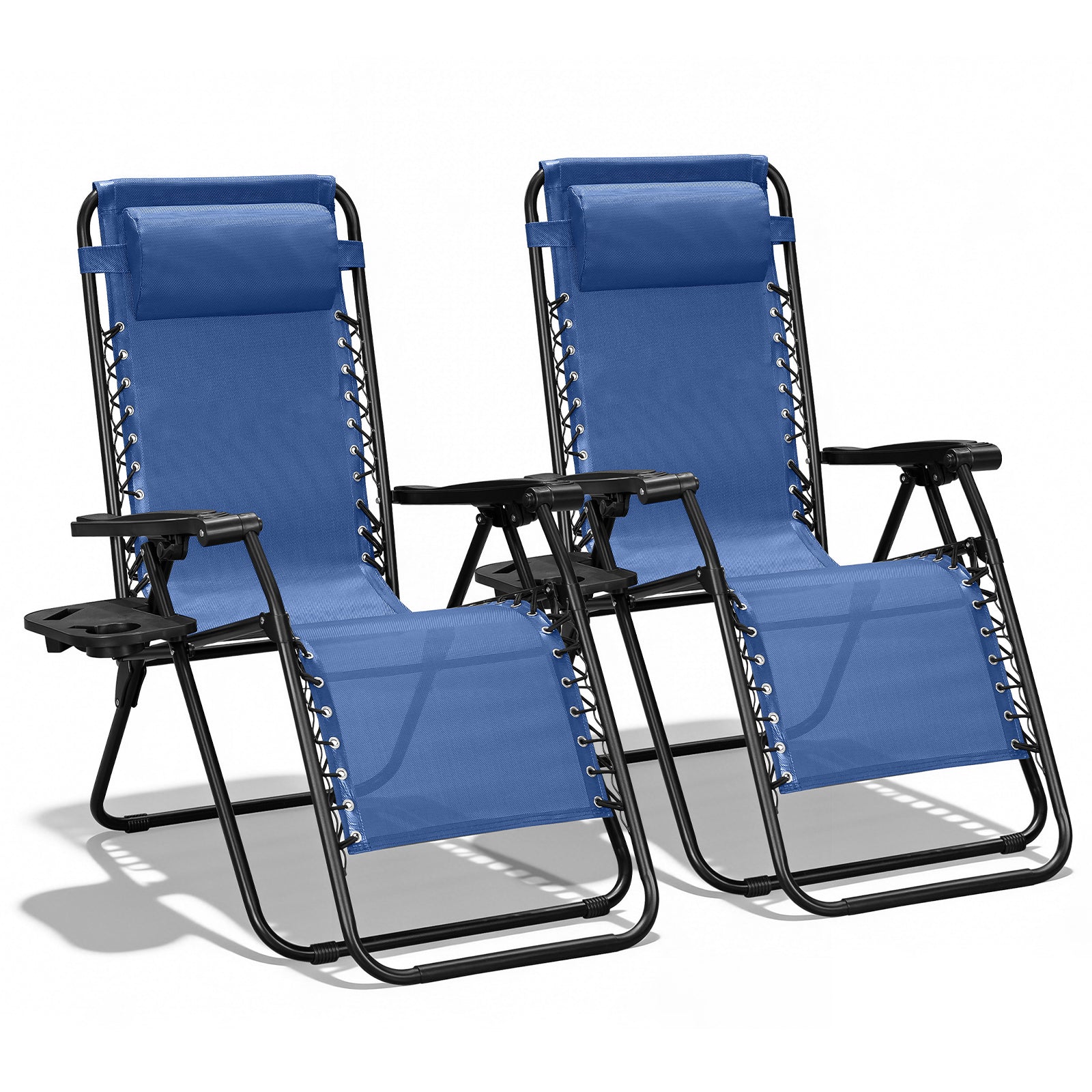 Zero Gravity Chair Set of 2 with Cup Holder & Removable Pillows, Adjustable Reclining Outdoor Patio Folding Chairs, Portable Lounge Chair for Poolside, Lawn, Beach, Camping