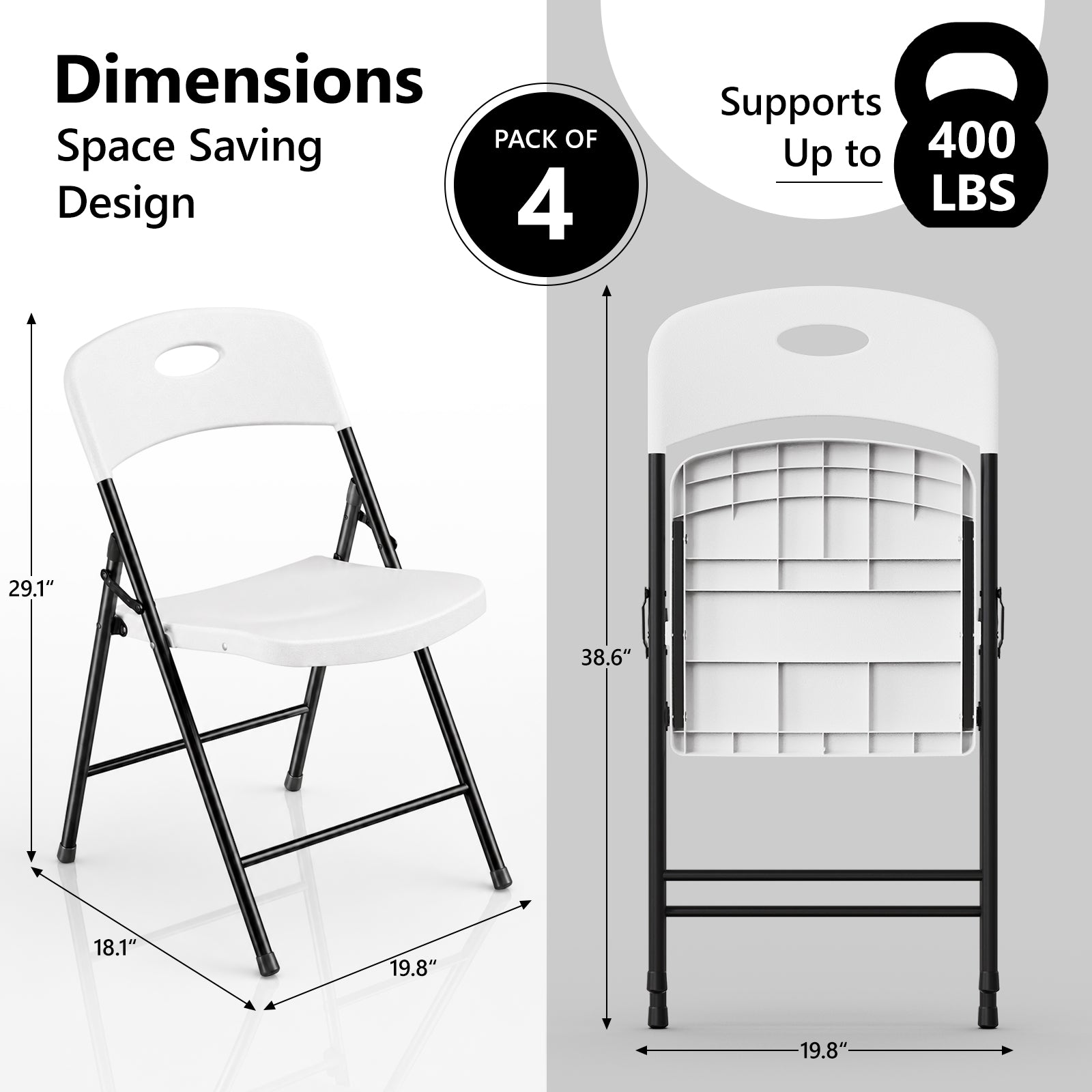 HaiNova 6PCS Black Plastic Folding Chair Set, 400-Pound Portable Waterproof and Wear-Resistant Folding Chair with Steel Frame, Suitable for Parties, Picnics, Weddings and Business.