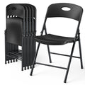 6 Pack Plastic Folding Chair, Sturdy Metal Folding Chairs for Outside Indoor, Portable 350 lbs Capacity Heavy Duty Stackable Commercial Seating for Picnic, Party, Patio (Black)