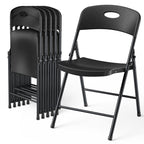 6 Pack Plastic Folding Chair, Sturdy Metal Folding Chairs for Outside Indoor, Portable 350 lbs Capacity Heavy Duty Stackable Commercial Seating for Picnic, Party, Patio (Black)