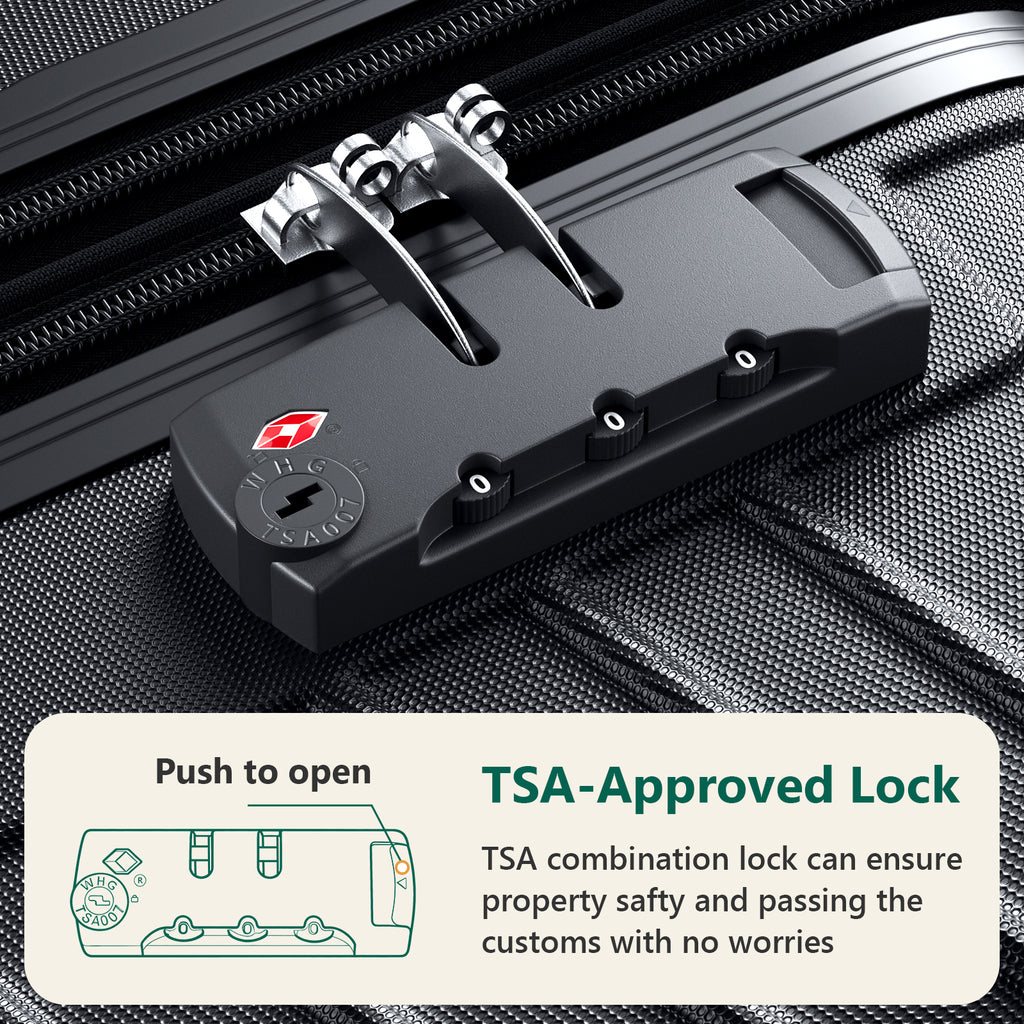 HAIMULI 24 Inches Hardside Carry On Luggage, Lightweight ABS+PC Hard Case Suitcase With 360° Rotating Silent Wheel, With TSA Lock, Airline Approved Luggage, Black
