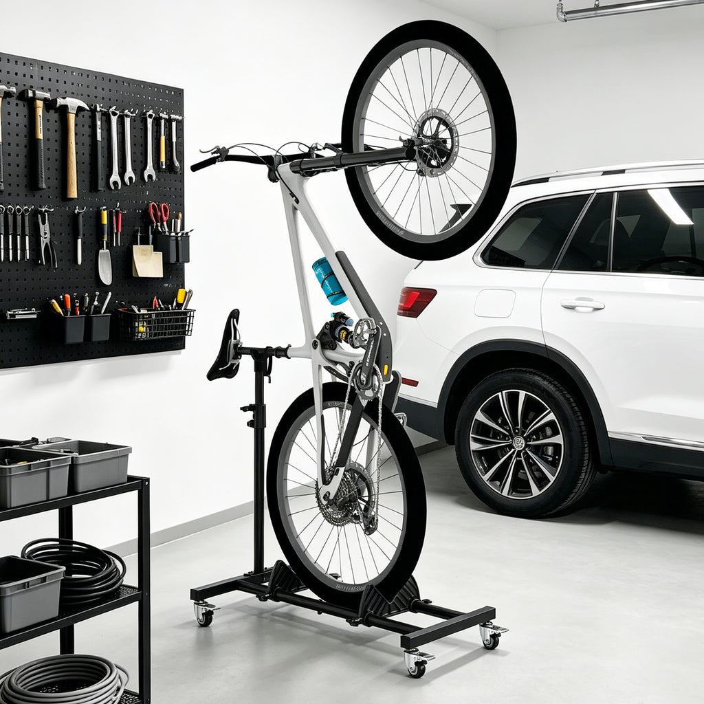 HAIMULI Vertical Bike Stand, Freestanding Space-Saving Bike Rack with Adjustable Height for Wheels Sizes up to 29”, Indoor Bike Storage Rack for Garage & Apartment, Upright Bicycle Floor Holder