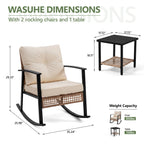 WASUHE 3 PCS Wicker Rocking Chair with Thick Cushions, Ergonomic Back Armrest Rocker Chairs for Porch Backyard Lawn Garden, Beige