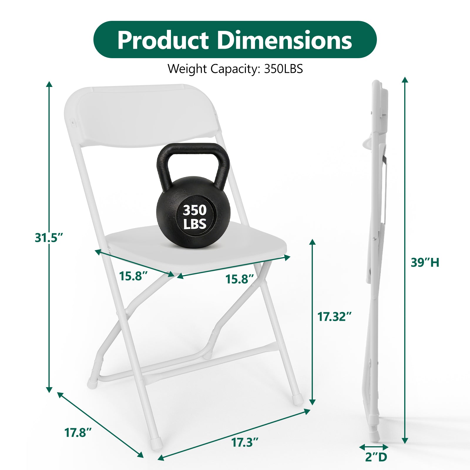 WASUHE 10 Pack White Plastic Folding Chairs, Indoor Outdoor Portable Stackable Commercial Chairs with Non-slip Design, 350lbs Capacity, Indoor Outdoor for Events Wedding Party Office Dining