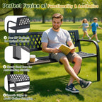 HAIMULI Anti-Rust Metal Bench Garden Bench with Back, All Weather Resistant Porch Benches for Outdoor Cast Iron Steel Frame Chair Waterproof, Black, 500 lbs