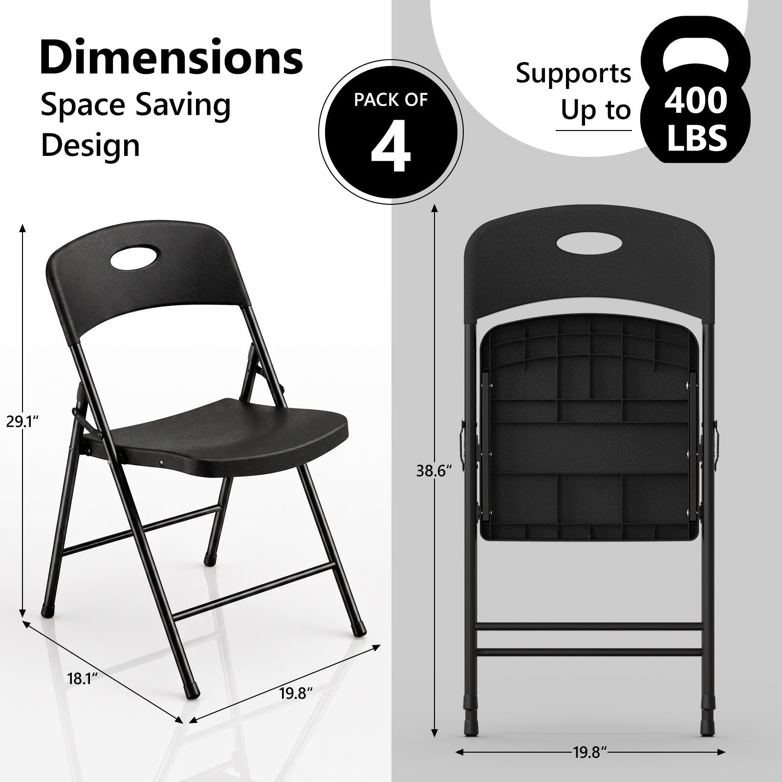 HaiNova 6PCS Black Plastic Folding Chair Set, 400-Pound Portable Waterproof and Wear-Resistant Folding Chair with Steel Frame, Suitable for Parties, Picnics, Weddings and Business.