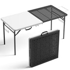WASUHE 5FT Folding Grill Table, Portable Camping Table with Metal Grid & Tool Hooks, Ideal for BBQ, Picnic & RV Use, Space-Saving Design, Black