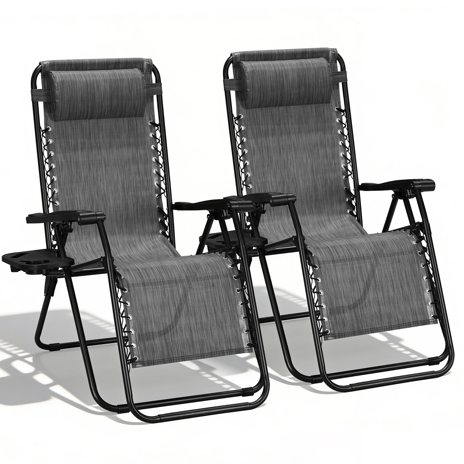 Zero Gravity Chair Set of 2 with Cup Holder & Removable Pillows, Adjustable Reclining Outdoor Patio Folding Chairs, Portable Lounge Chair for Poolside, Lawn, Beach, Camping