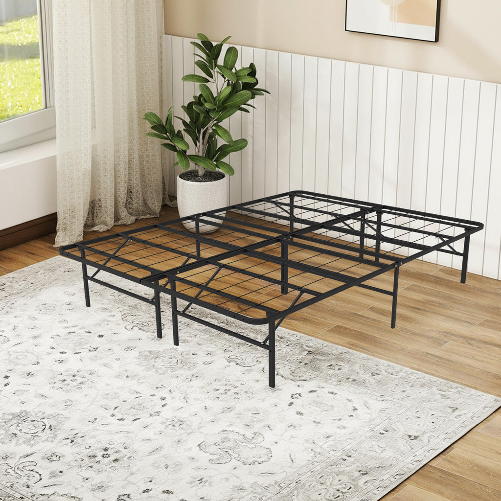 WASUHE 14" Height Queen Bed Frame, Heavy Duty Foldable Metal Platform Bed Frame with Underbed Storage for Bedrooms, No Box Spring Needed, Black
