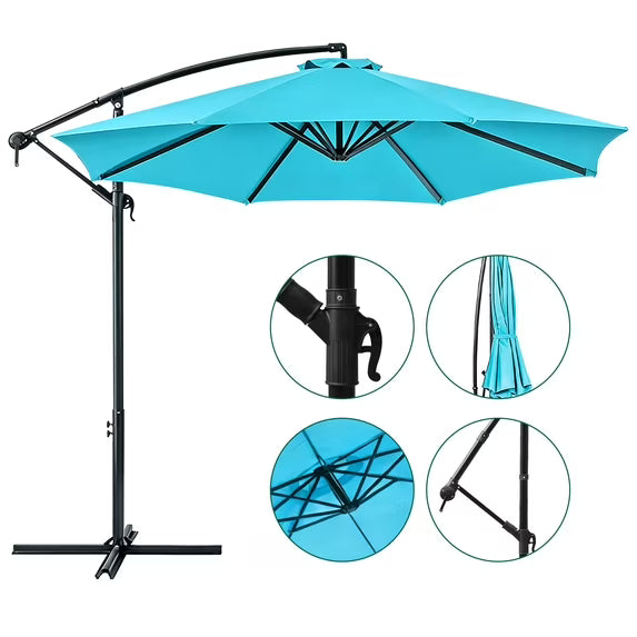 HaiNova 10 ft Offset Patio Umbrella With Base Included ,All-Weather UV Protection Cantilever Umbrella Suitable For Garden, Backyard and Beach, Khaki