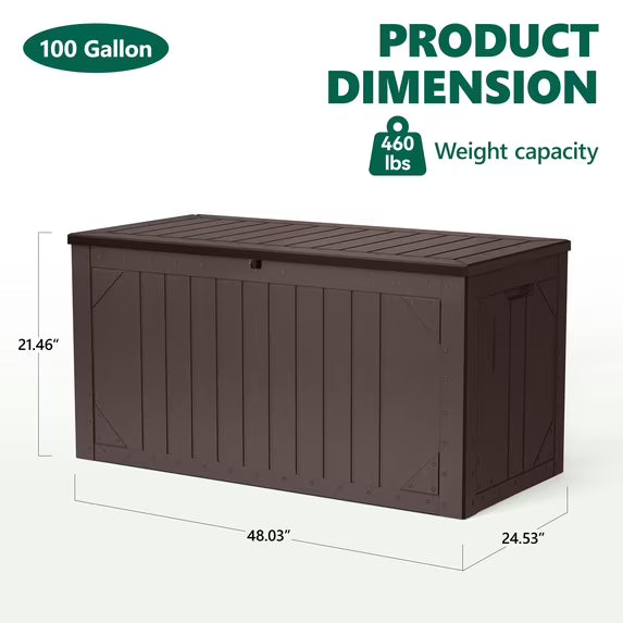 HaiNova 100 Gallon Outdoor Storage Resin Deck Box, Lockable Patio Outdoor Storage Box for Furniture, Garden Tools and Tools Storage, Waterproof, Gray