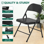 HaiNova All Iron Steel Folding Chair 4 Pack,Durable Portable,Capacity 350 lbs, Indoor/Outdoor Dual-Use Seating for Various Occasions, Black