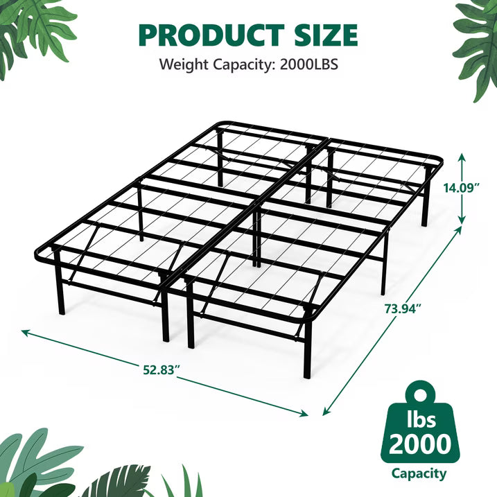 HaiNova Twin Bed Frame Folding Metal Platform Bed Frame with Heavy Duty and Strong Bearing Capacity, 14 Inches High, Black