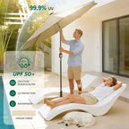 HaiCube 9FT Solar Patio Umbrella with LED Lights, Outdoor Market Umbrella with Solar Panel, 8 Heavy-Duty Ribs, for Patio, Deck, Garden,Khaki
