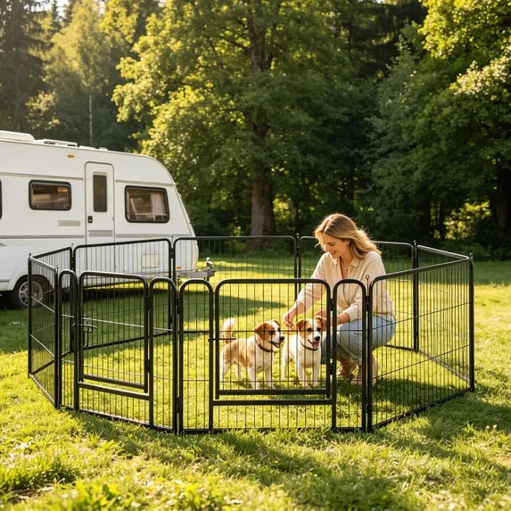 WLLJOY Dog Playpen, 24 Inch 8 Panels Heavy Duty Metal Pet Fence for Indoor/Outdoor, Large Dog Exercise Pen for RV Camping/Yard/Garden, Black