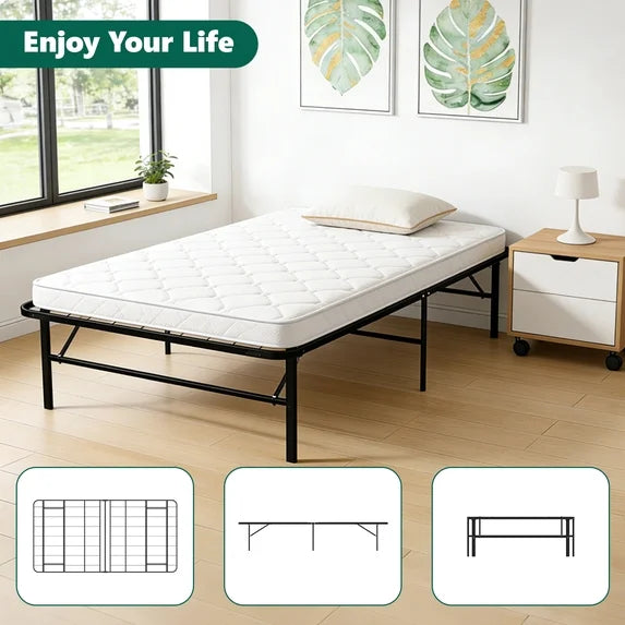 HaiNova Twin Bed Frame Folding Metal Platform Bed Frame with Heavy Duty and Strong Bearing Capacity, 14 Inches High, Black