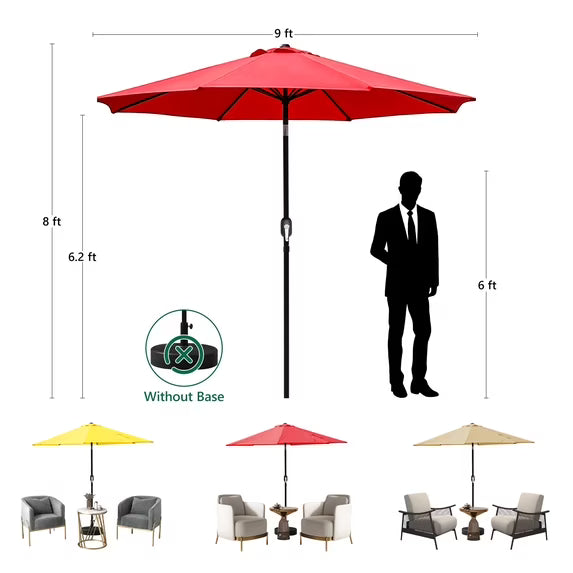 WLLJOY 9FT Outdoor Patio Umbrella Table Market Umbrella with Push Button Tilt/Crank, UV Protection Waterproof Suitable for Garden, Deck, Khaki