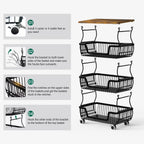 HaiNova 3-Tier Rolling Pantry Cart with Wheels and Top Shelf, Stackable Wire Snack Cart for Pantry Shelves, Kitchen Fruit, Vegetables Stand