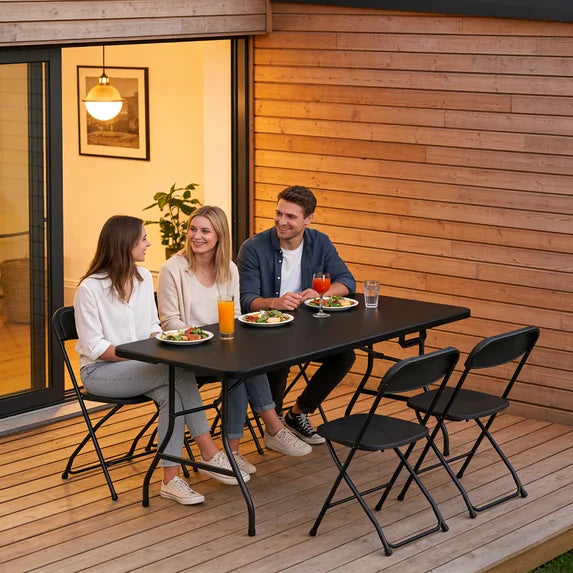 HaiNova 6ft Folding Table, Portable Camping Table with Handle, Durable and Anti-fouling Picnic Table Suitable for Party, Camping and Picnic, Black