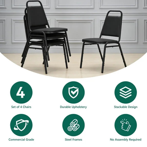 HaiNova Trapezoidal Back Vinyl Stacking Banquet Chair, Multipurpose Stacking Chair with Padded Seat and Back,for Weddings,dinners, Black