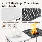 WASUHE 5FT Folding Grill Table, Portable Camping Table with Metal Grid & Tool Hooks, Ideal for BBQ, Picnic & RV Use, Space-Saving Design, Black
