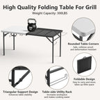 WASUHE 5FT Folding Grill Table, Portable Camping Table with Metal Grid & Tool Hooks, Ideal for BBQ, Picnic & RV Use, Space-Saving Design, Black