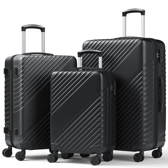 3-Piece Luggage Set - Carry-On & Large& Medium Checked Luggage with Dual Spinner Wheels - Durable Polypropylene Hardshell - TSA Lock, Airline-Approved - Expandable Hard Shell(Black)
