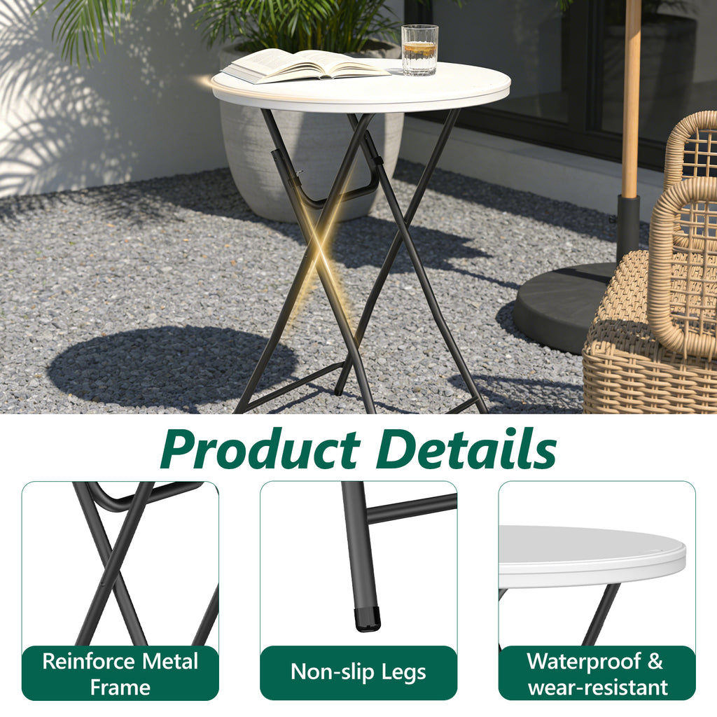 WASUHE 32in Folding Cocktail Table, Round Plastic Bar Height Folding Table with Thick Table Top, Ideal for Party, Patio, Backyard, Dining, Wedding, 400lb Capacityy