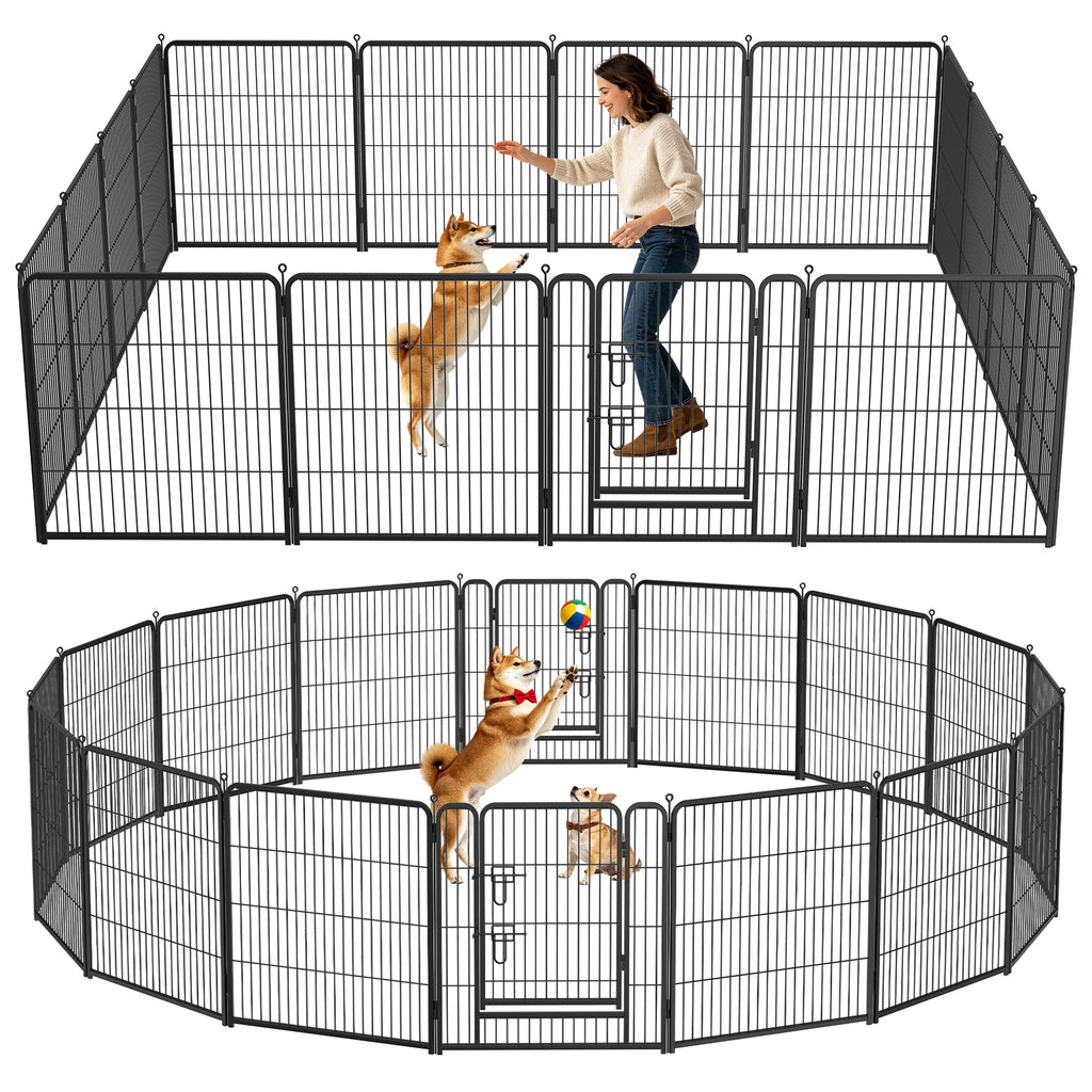 16 Panels Metal Dog Playpen, 32" Height Dog Fence Exercise Pen with Doors for Large Medium Small Dogs Rabbits Cats, Foldable Pet Puppy Playpen for Indoor & Outdoor Yard