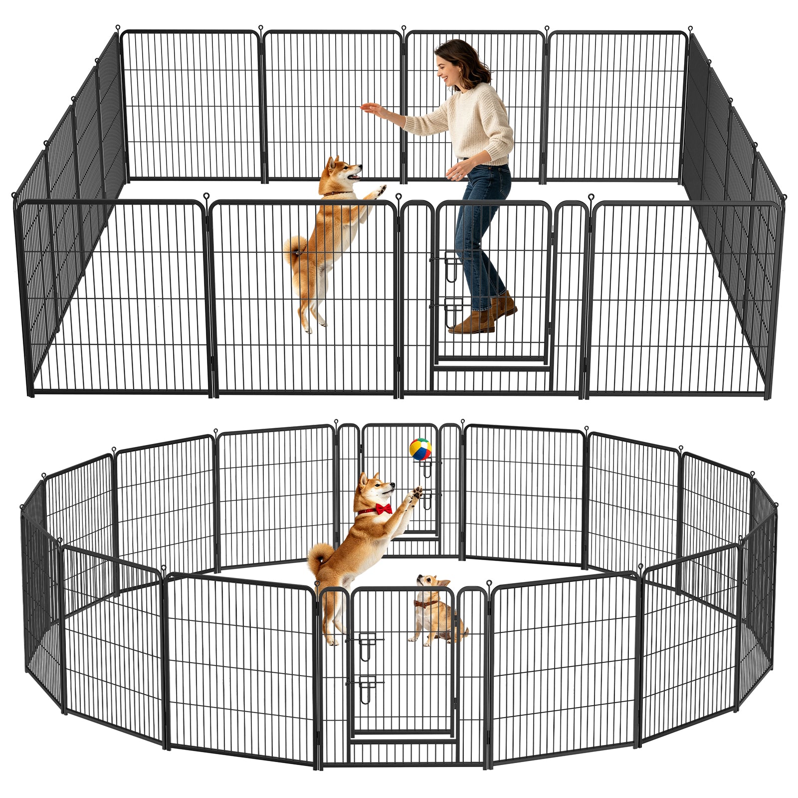 16 Panels Metal Dog Playpen, 32" Height Dog Fence Exercise Pen with Doors for Large Medium Small Dogs Rabbits Cats, Foldable Pet Puppy Playpen for Indoor & Outdoor Yard