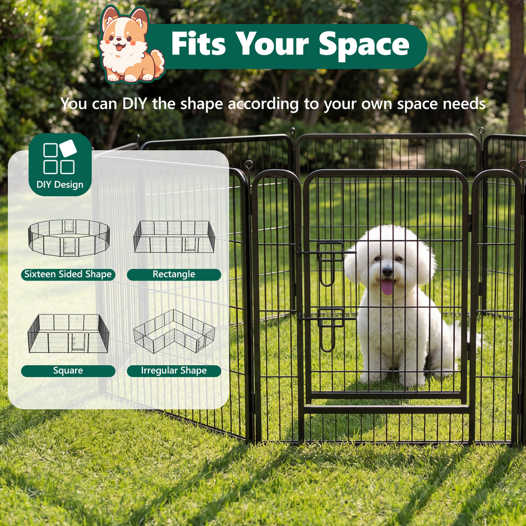 16 Panels Metal Dog Playpen, 32" Height Dog Fence Exercise Pen with Doors for Large Medium Small Dogs Rabbits Cats, Foldable Pet Puppy Playpen for Indoor & Outdoor Yard