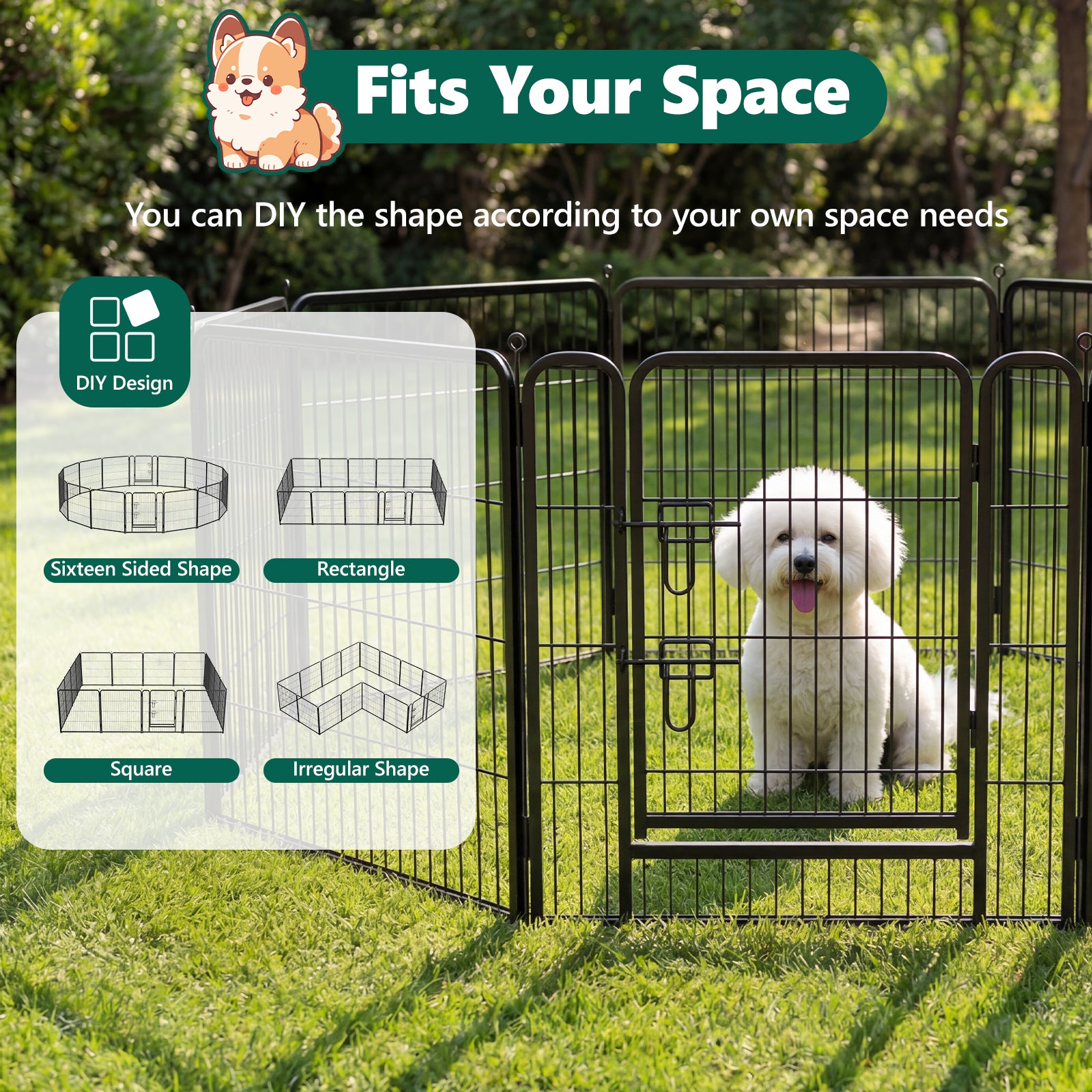 16 Panels Metal Dog Playpen, 32" Height Dog Fence Exercise Pen with Doors for Large Medium Small Dogs Rabbits Cats, Foldable Pet Puppy Playpen for Indoor & Outdoor Yard