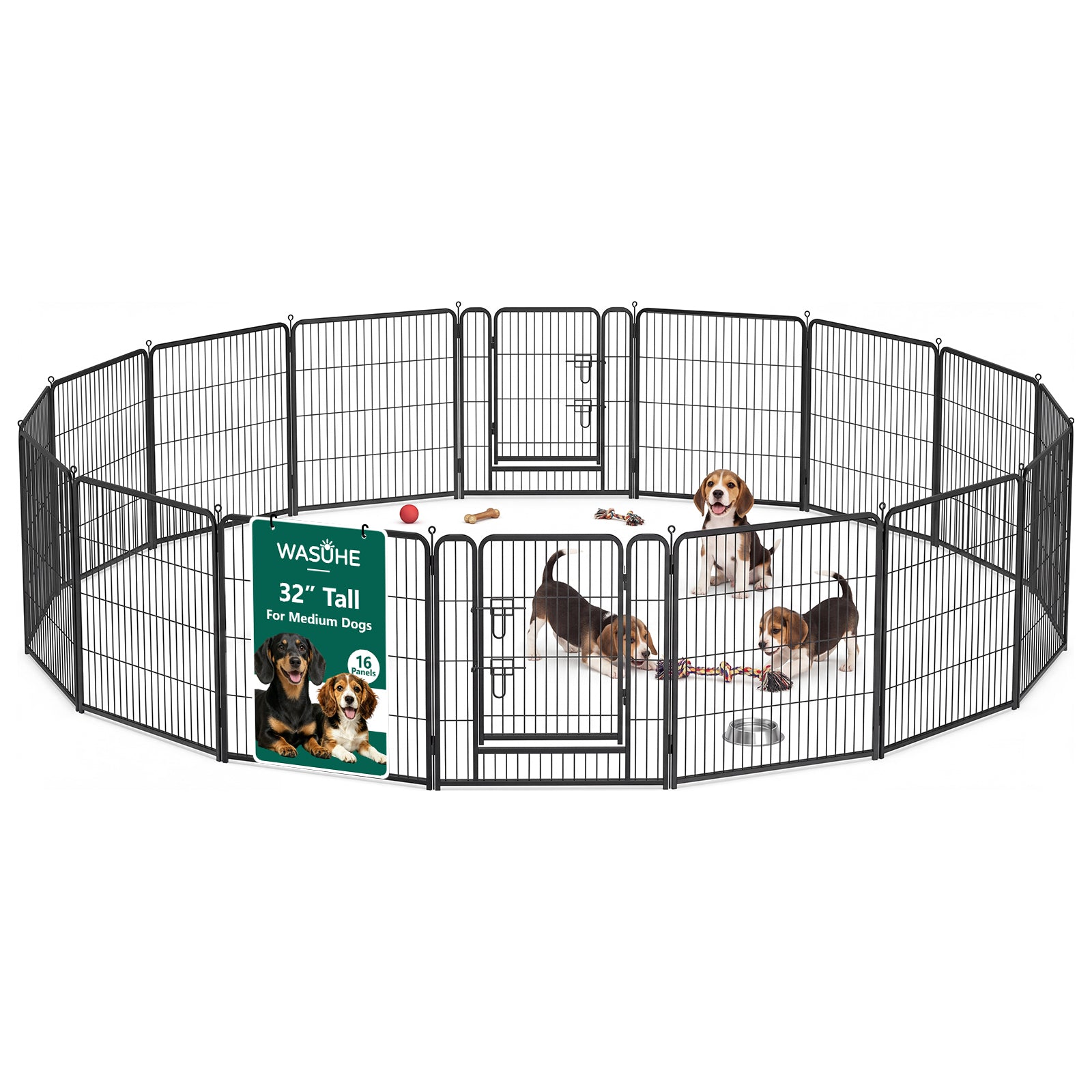WASUHE Dog Playpen with Door, 24 Inch 8 Panel Foldable Metal Pet Fence, Indoor, Yard, RV Camping, Safe Play Area for Small and Puppy Dogs, Black